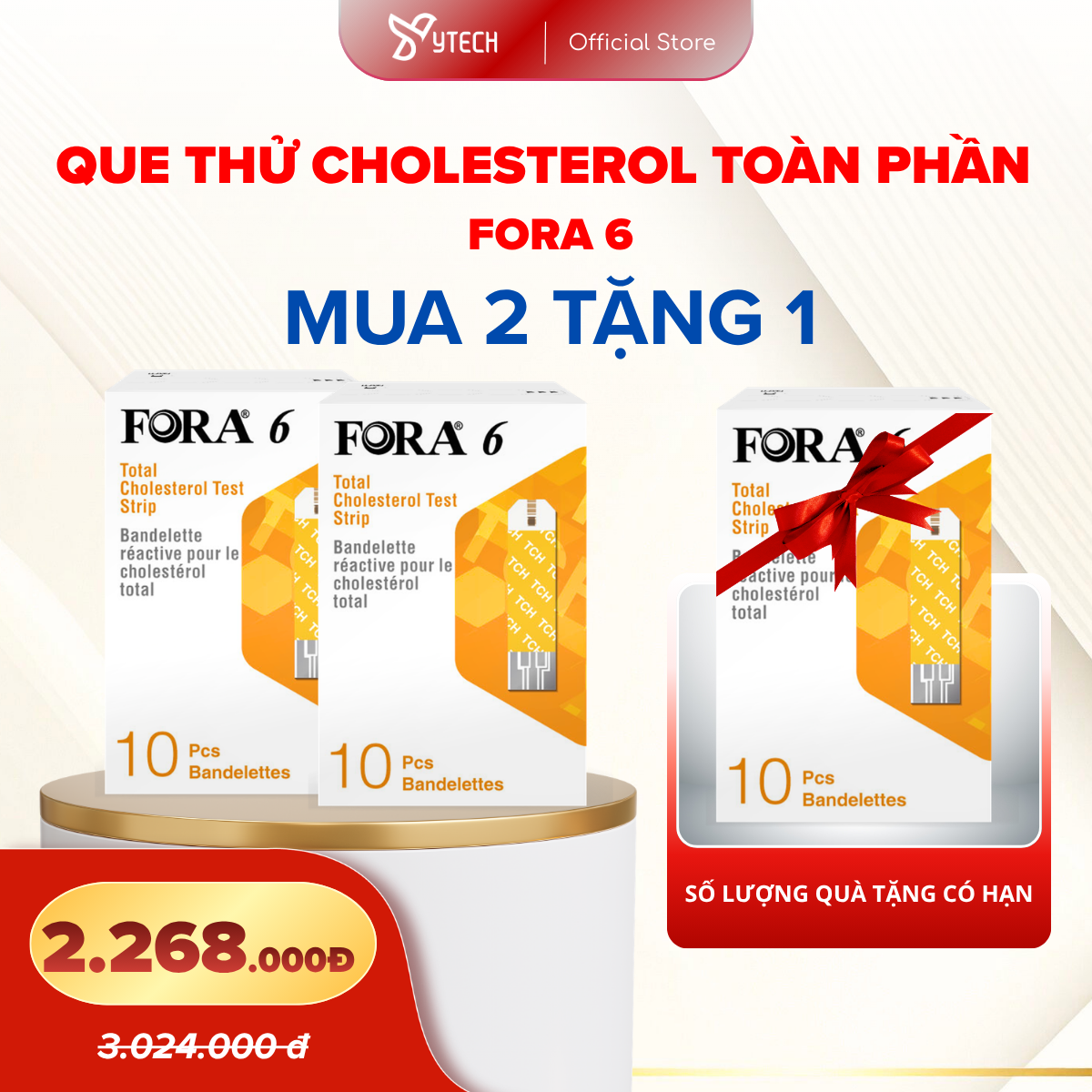 [YTECH] Mua 2 Tặng 1 | Que Thử Mỡ Máu Cholesterol FORA 6 (3 Hộp)