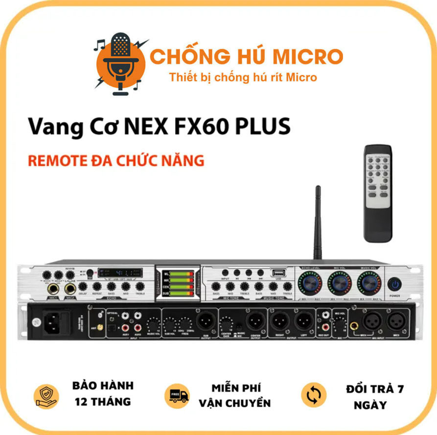 Vang Cơ Nex FX60 Plus - Âm Thanh Chuyên Nghiệp Với Hiệu Ứng Echo, Reverb Có Bluetooth + Cổng Quang Optical - Vang Cơ Karaoke Chống Hú Chất Liệu Nhôm Phay Chắc Chắn - Có Cổng Sub Riêng Biệt Bảo Hành 12 Tháng