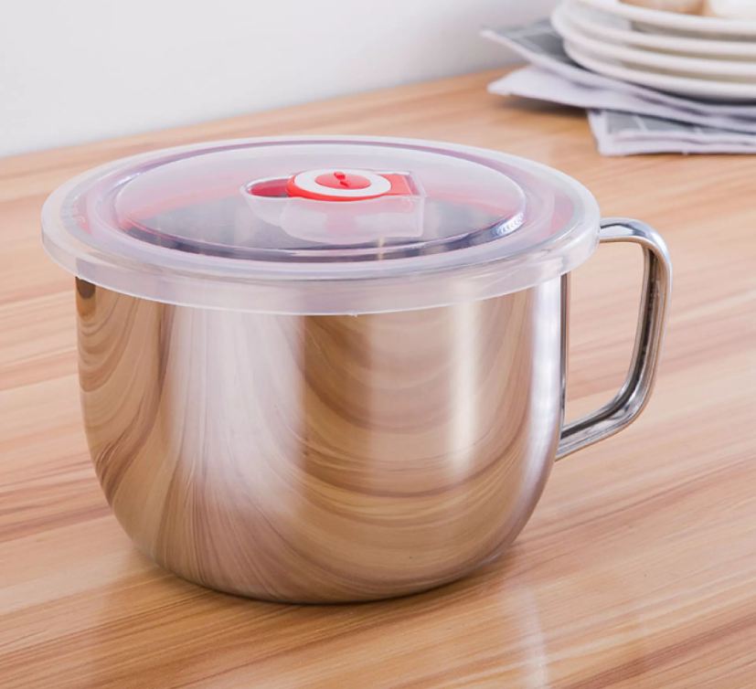 [Sale xả kho] Ly mì inox dạng tô có khoen treo inox 1200ml , Ca ăn nấu mì có nắp đậy cao cấp siêu bền