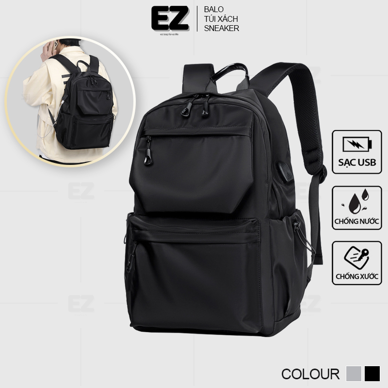 Balo unisex đi học nam nữ ez balo - blu12 có cổng sạc usb, balo du lịch chống thấm nước, balo đựng laptop 15.6 inch, balo đi học basic