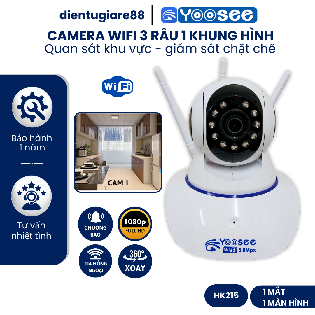 (KÈM THẺ 32GB) Camera IP WIFI YOOSEE 3 Râu Dùng Trong Nhà - 1080P không cổng LAN ,Hỗ Trợ Xem Đêm Hồng Ngoại- BẢO HÀNH 12 THÁNG