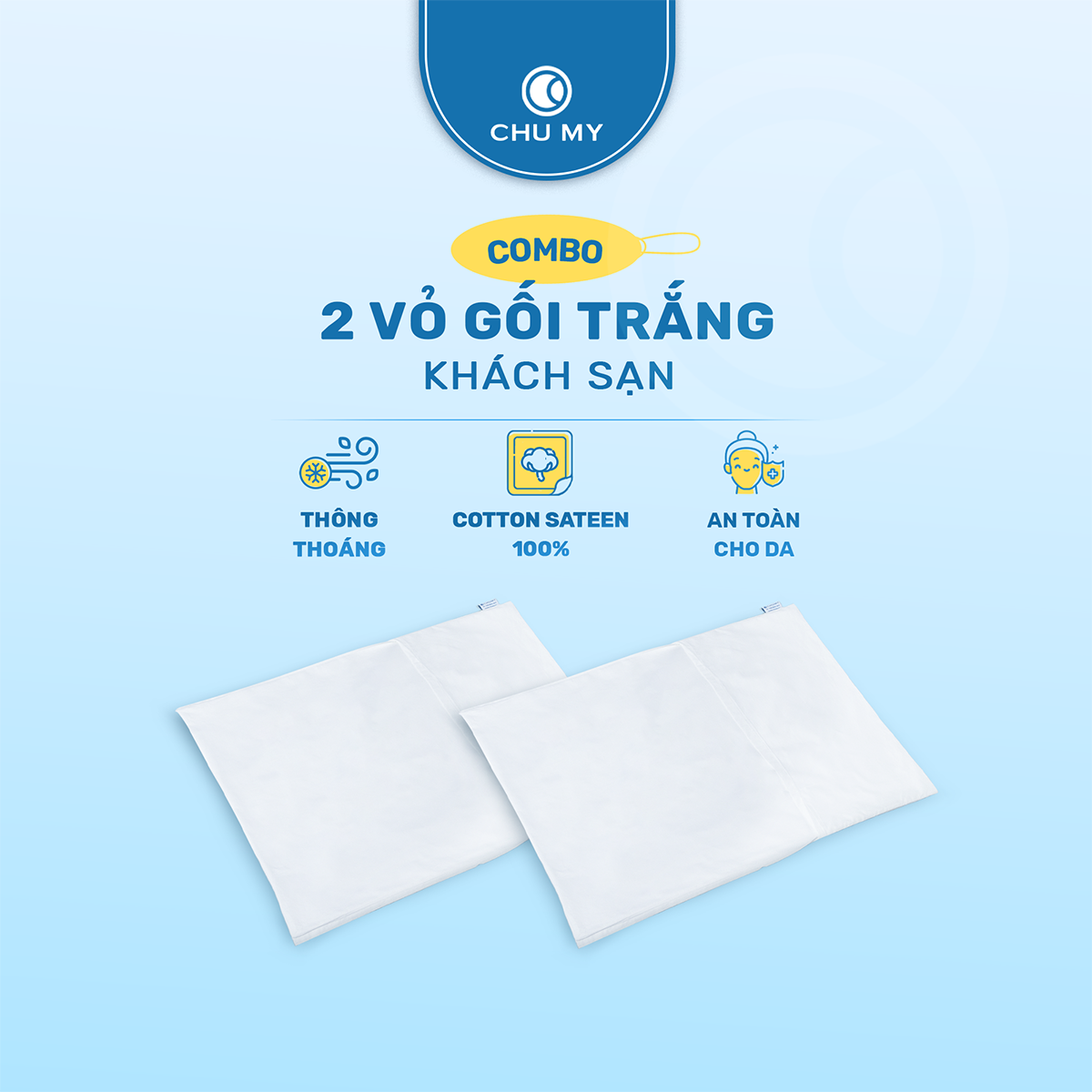 Combo 2 vỏ gối cao cấp mát mẻ - vỏ gối ngủ cotton 100% - cặp vỏ gối nằm mát mịn - vỏ gối khách sạn 5 sao
