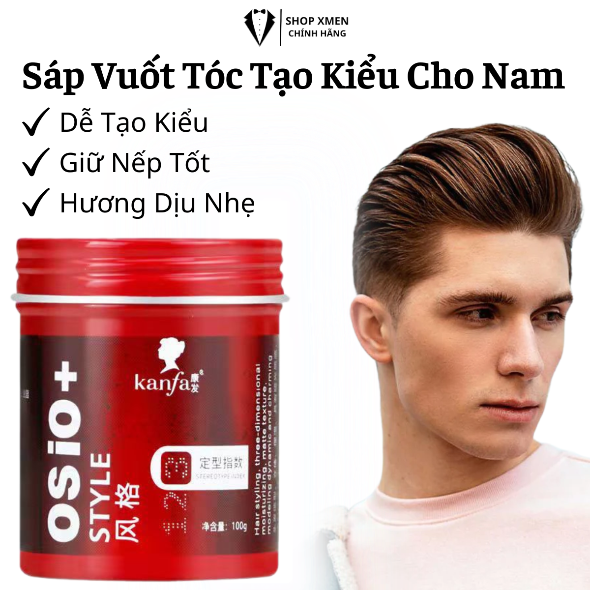 Sáp vuốt tóc tạo kiểu tự nhiên giữ nếp lâu dài chuẩn phomhương dịu nhẹ dành cho nam