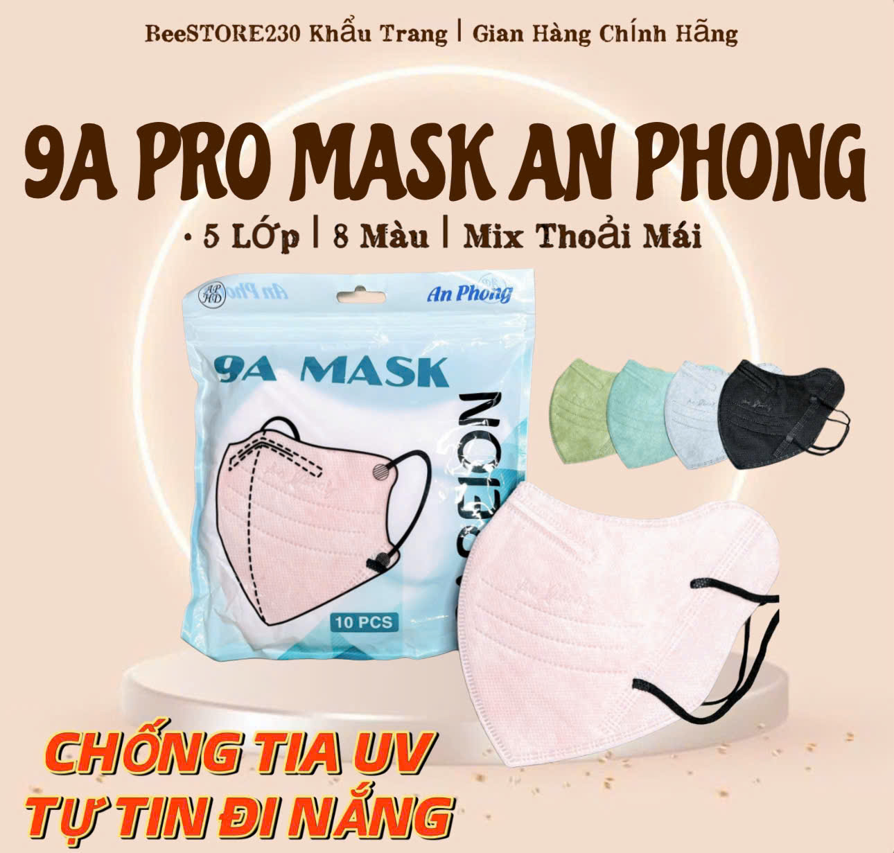 [10 TÚI = 100 cái KHẨU TRANG 9A] che mặt toàn phần 50-90kg hiệu AN PHONG MASK nhiều màu, thời trang 4 lớp dùng một lần