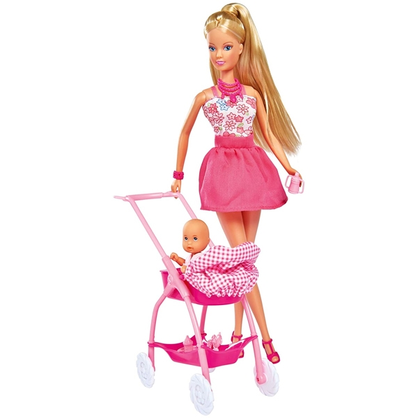 Đồ chơi trẻ em búp bê dắt bé đi dạo, steffi love baby walk 105733067 - màu hồng