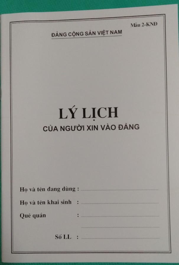 Lý lịch của người xin vào đảng Mẫu 2KNĐ (50 quyển)