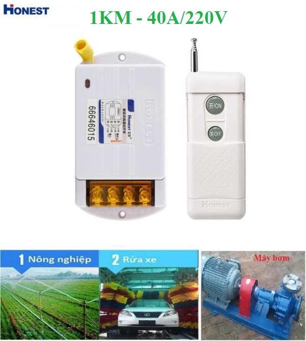 Bộ thiết bị điều khiển từ xa xuyên tường khoảng cách 1KM Honest bật tắt các thiết bị điện công suất lớn như máy bơm, động cơ, bình nóng lạnh, điều hòa...HT-6220KG-1 40A/220V