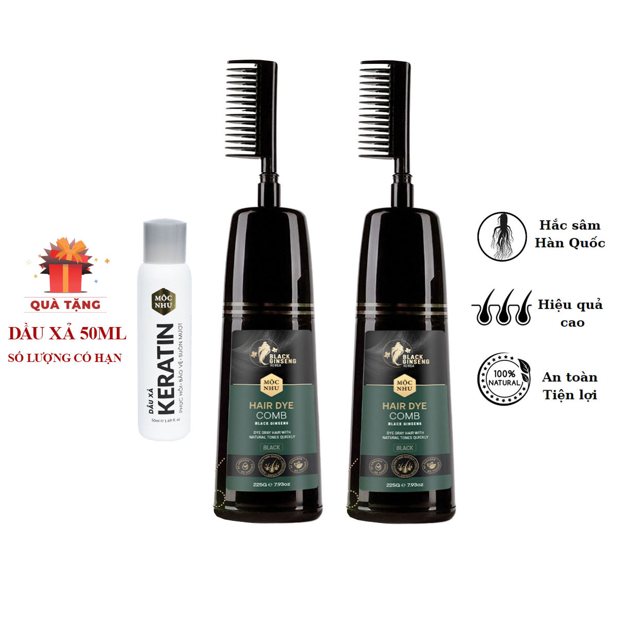 Dầu gội Hắc Sâm  ĐEN - NÂU ĐEN Mộc Nhu - Phủ đen tóc bạc chỉ sau vài lần gội MẪU MỚI