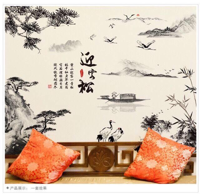 decal dán tường mẫu phong thủy núi non