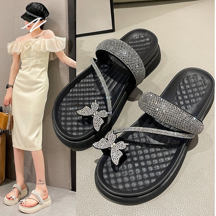 Dép bánh mì xỏ ngón pha lê bướm S085