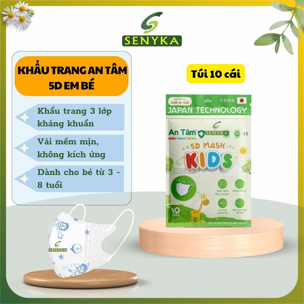  Combo 10 cái Khẩu trang cho bé 5d mask 4 - 8 tuổi kháng khuẩn chính hãng An Tâm vải mềm mịn dễ chịu nhiều họa tiết 