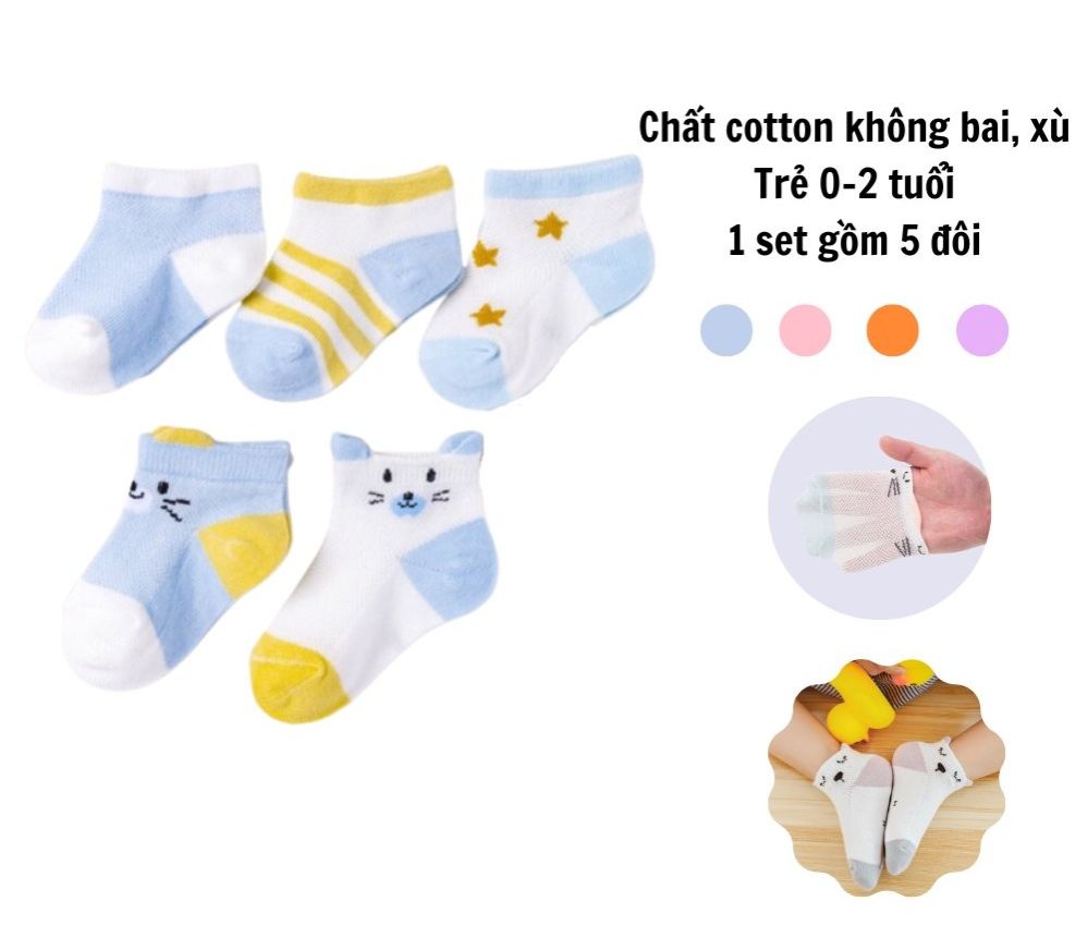 Set 5 đôi tất Kid Sock lưới thông hơi cho bé