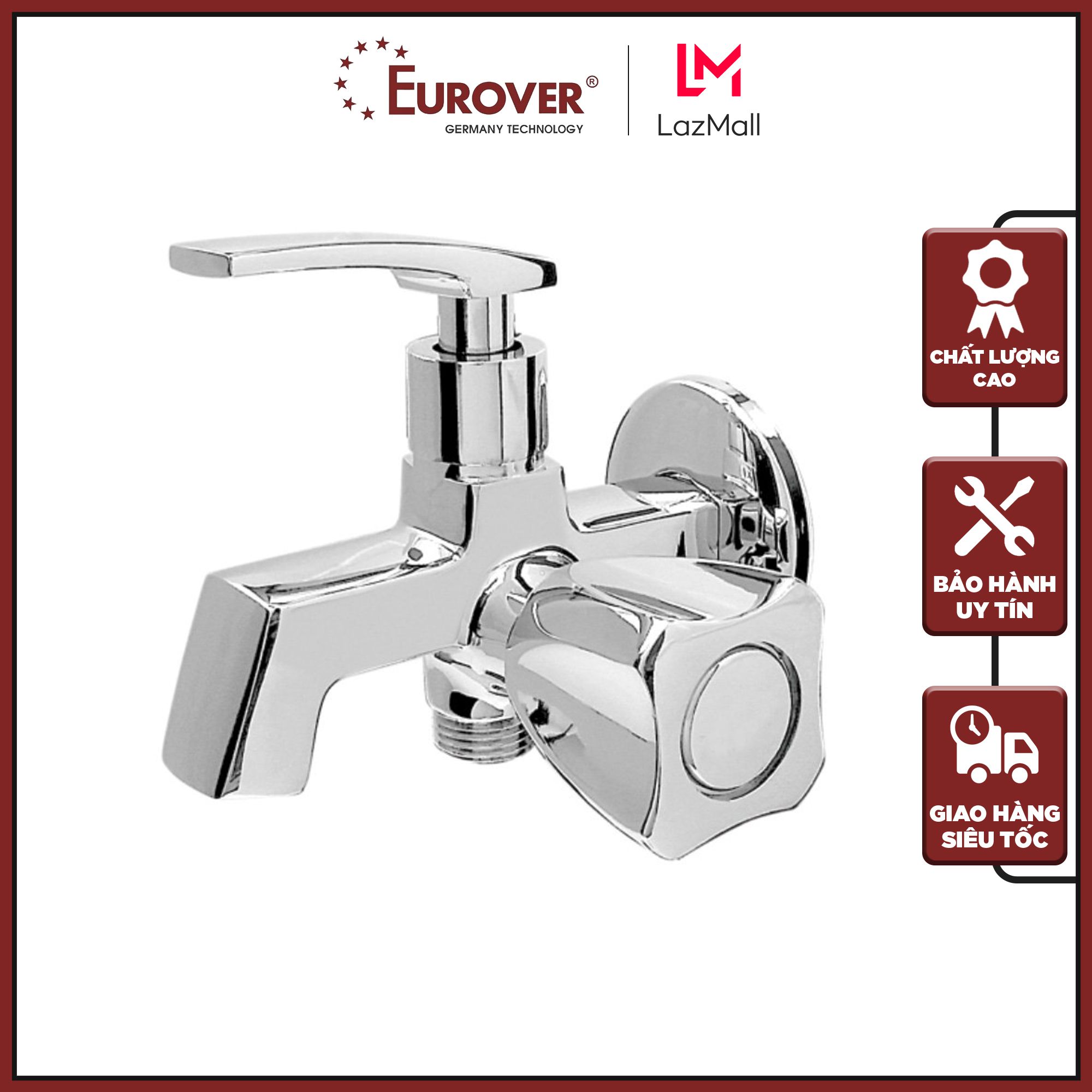 Củ vòi sen tắm 1 đường nước lạnh đồng thau mạ niken+crome 3 lớp Eurover chính hãng PLE-1116 đúc nguyên khối chắc chắn, đạt tiêu chuẩn Châu Âu, bảo hành 3 năm