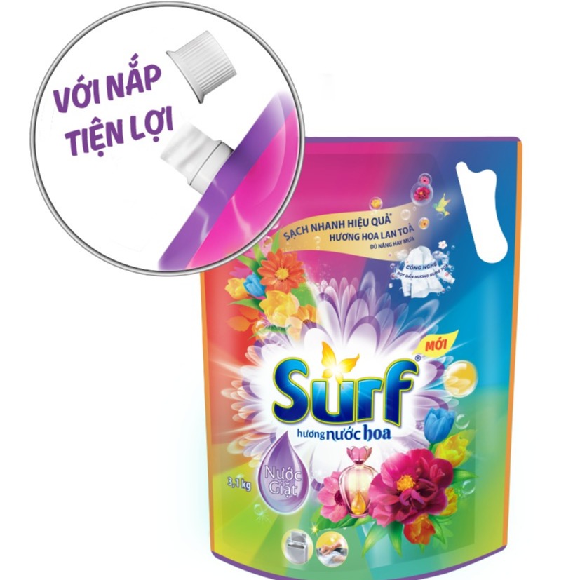 Nước giặt Surf hương nước hoa 3,1kg NEW có nắp vặn