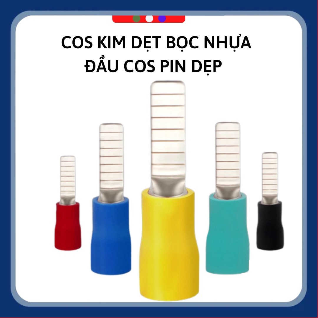 Cos Kim Dẹt Bọc Nhựa 100c; cos pin dẹp; đầu cốt kim dẹp; cốt pin dẹt nối điện