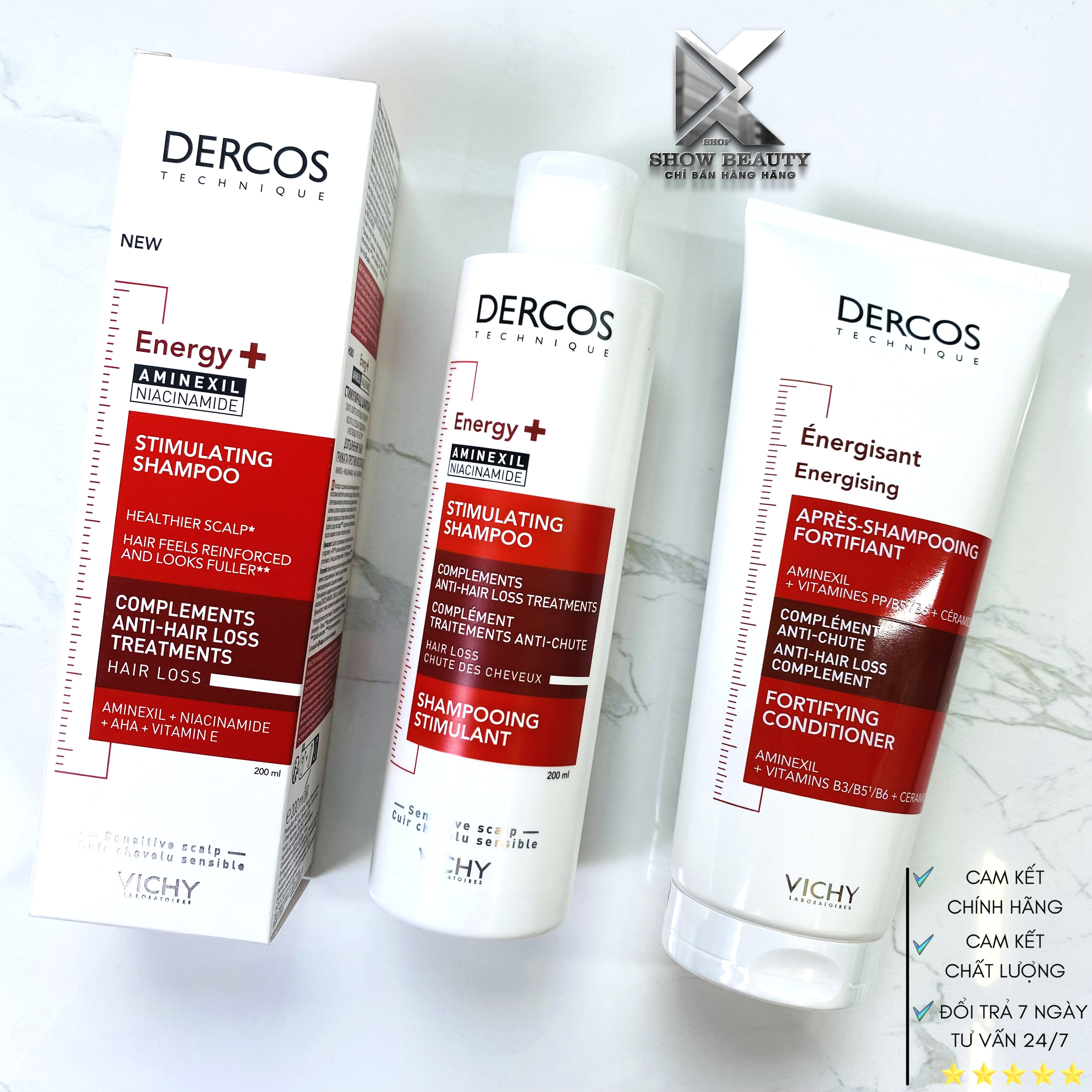 Dầu gội vichy giảm rụng tóc & chuyên dành cho tóc mỏng yếu dercos energising 200ml