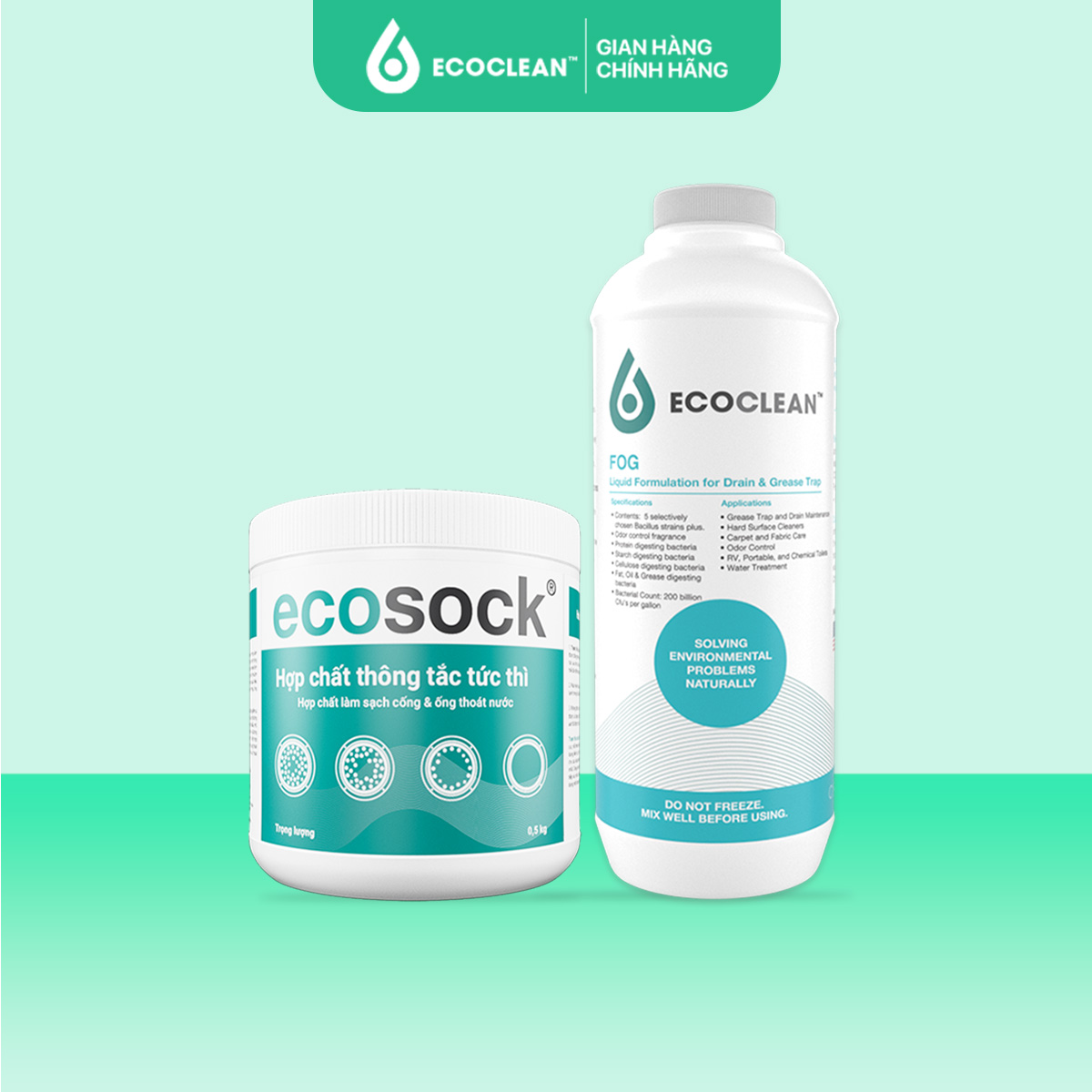 Combo Thông Tắc Nhanh Chóng Đường Ống Nhà Bếp - Nhà Vệ Sinh Ecoclean - Thông tắc bồn cầu: EcoSock + EcoClean FOG