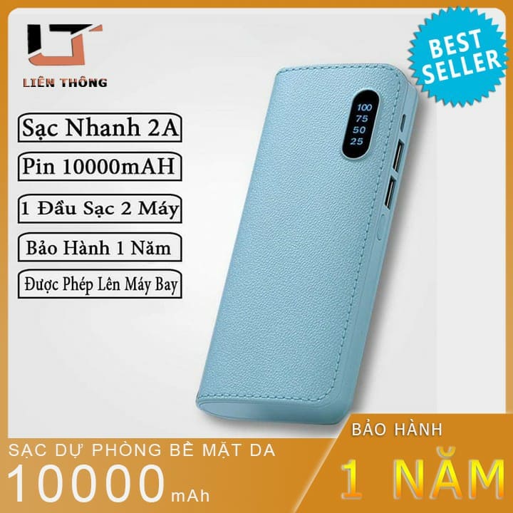 Sạc dự phòng bề mặt da siêu đẹp sạc nhanh an toàn Pin Sac Du Phong Dung Lượng 10000 mAh