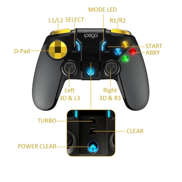 iPega-9118 Smart Bluetooth Game Controller Gamepad Wireless Joystick Console Game With Telescopic Holder For Smart Tv/ Phone/Pc