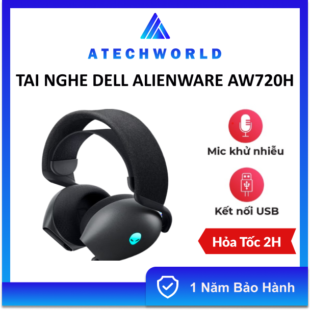 Tai Nghe Không Dây Dell Alienware 720H Dual-Mode Wireless Gaming - Hàng Chính Hãng - BH 1 năm - Có Xuất VAT