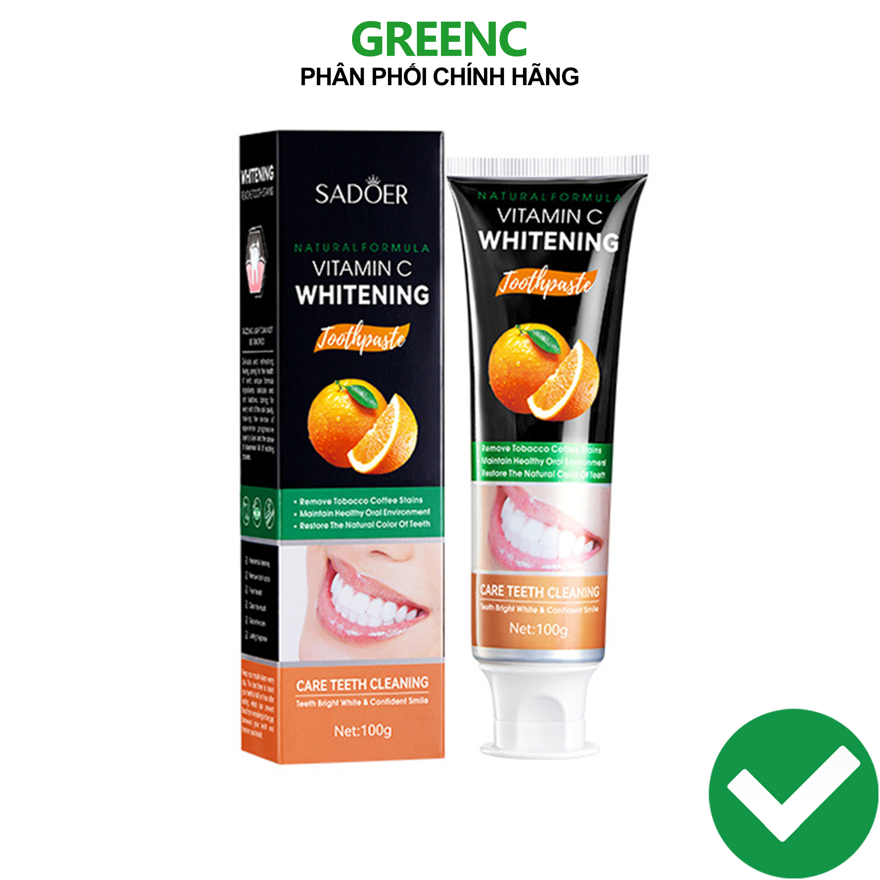 Kem đánh răng hương cam giúp trắng răng hơi thở thơm mát Sadoer Vitaminc Whitening 100g
