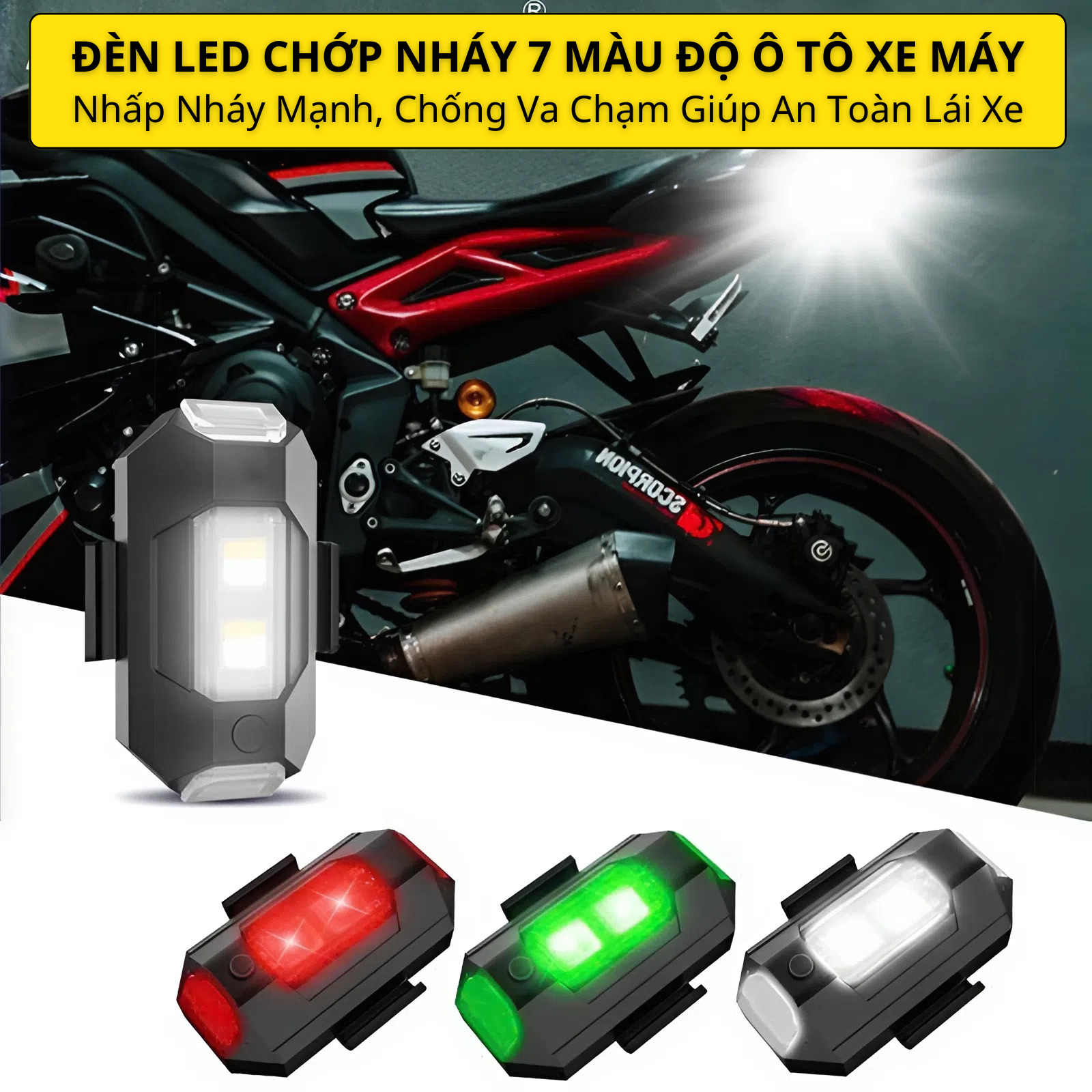 Đèn Led Cảnh Báo Cho Ô Tô, Xe Máy, Ánh Sáng Chớp Nháy Liên Tục, Đèn Trang Trí Xe Ô Tô Mô Tô PKL