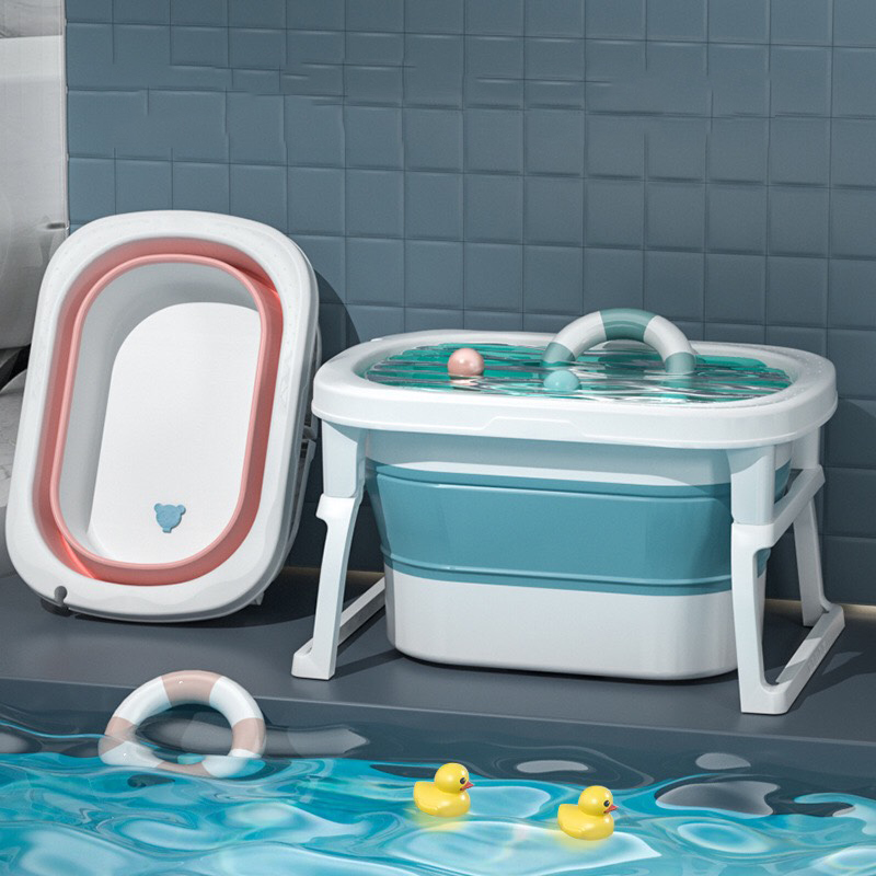Thau tắm bồn tắm chậu tắm cho bé gấp gọn từ 0-10 tuổi có 2 nấc có rãnh cắm vòi sen tiện lợi cho bé