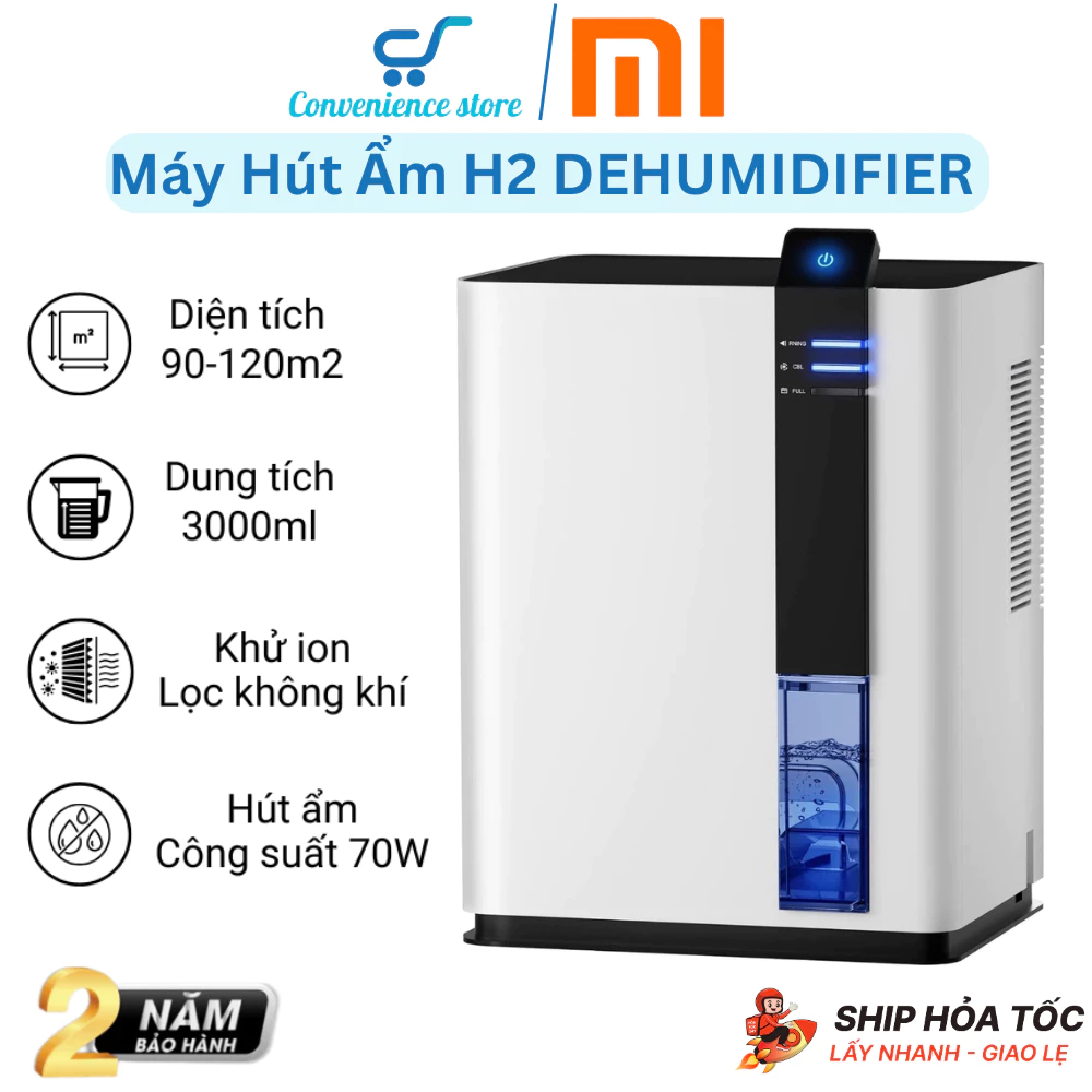 Máy Hút Ẩm Không Khí Dehumidifier H2 Công suất 70W Dung tích 3000ML Ngắt tự động - Bảo Hành 2 năm