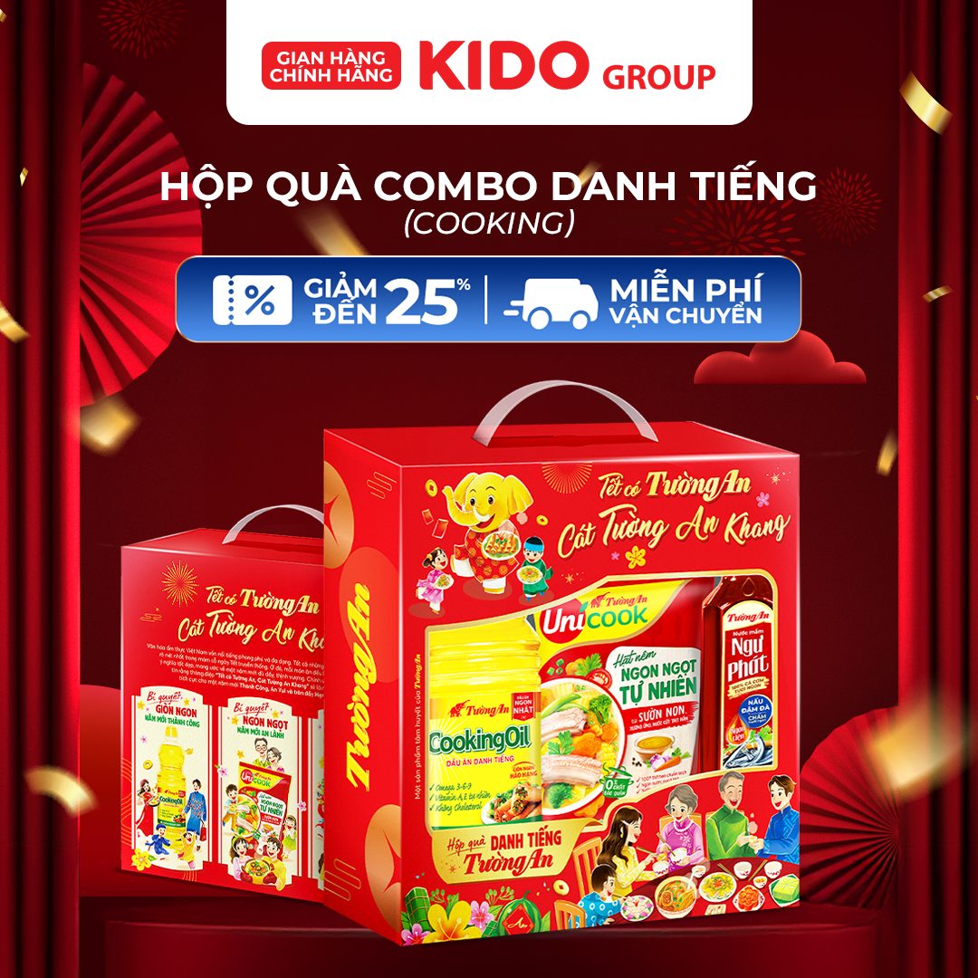 HỘP QUÀ COMBO DANH TIẾNG 1: Dầu Ăn CookingOil 1L, Nước mắm Ngư Phát Nhãn Đỏ 750ml, Hạt nêm Unicook Sườn Non 400g