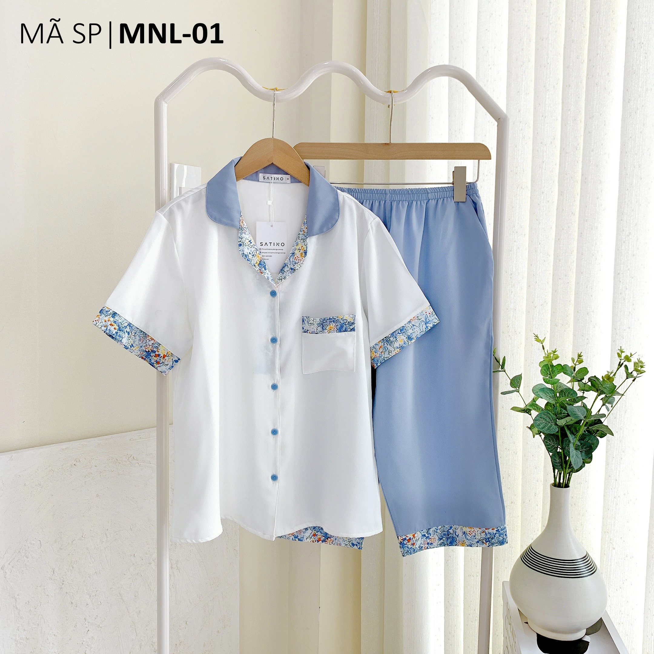 Đồ bộ mặc nhà, đồ ngủ, pijama nữ lụa tnql satino - lida blue gray