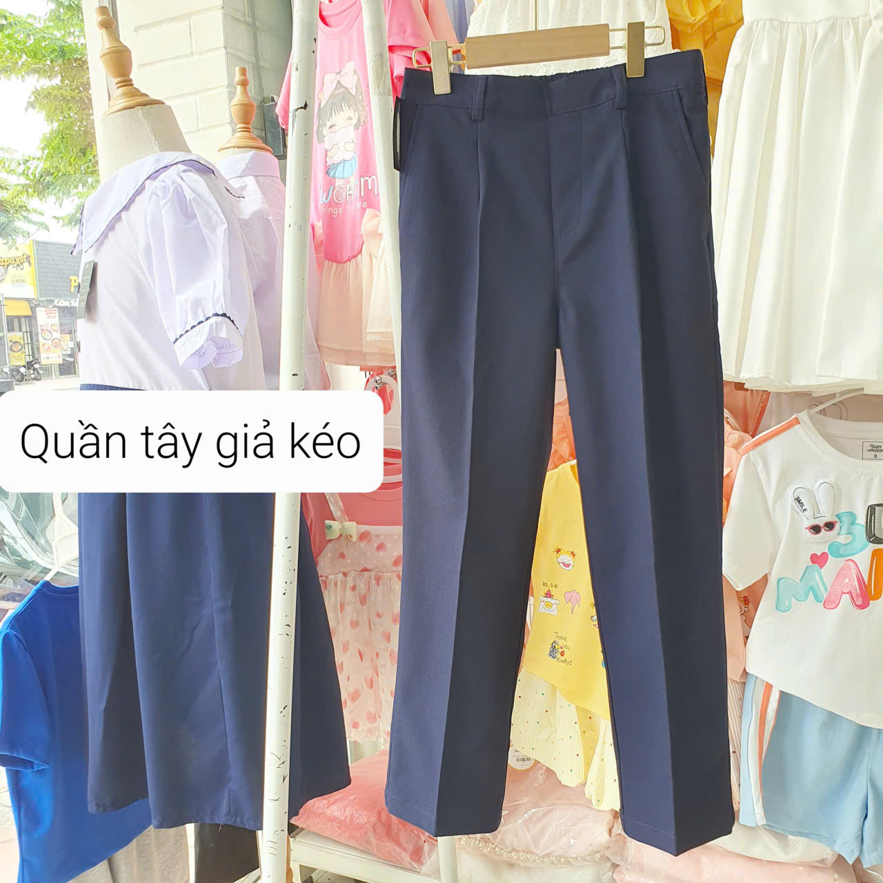 Quần tây đồng phục cấp 1, cấp 2 lưng thun có dây kéo HSQ02_ Beekids, Quần tây đi học, Quần tây dài học sinh, Quần dài đi học cho học sinh cấp 1, cấp 2, cấp 3.