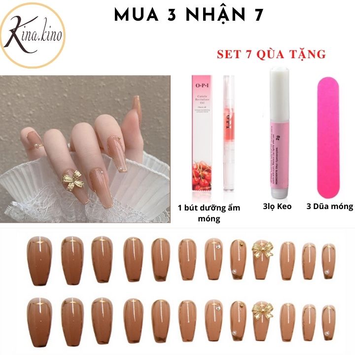 Nail giả đính đá- Set 24 nail giả móng dài Cao Cấp- Kinakino Phụ kiện làm đẹp