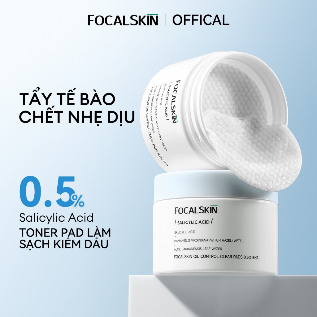  FOCALSKIN Toner Pad Tẩy Tế Bào Chết BHA   SALICYLIC ACID Kiềm Dầu Giảm Mụn Đầu Đen Mụn Ẩn | Bông Toner Tẩy Da Chết 60M 