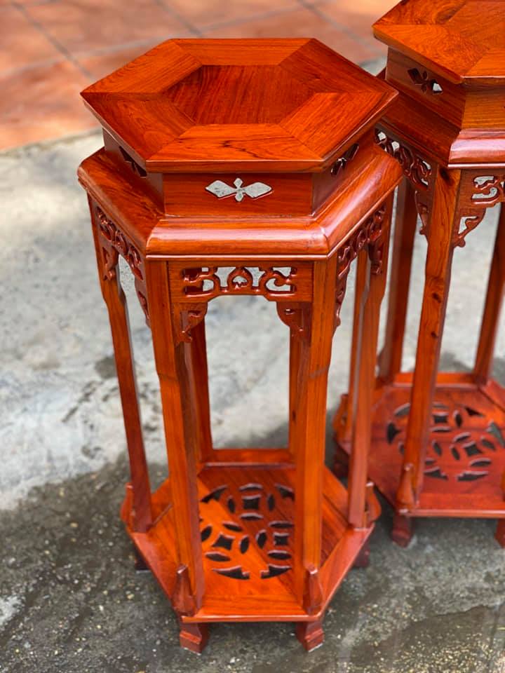Đôn lục giác gỗ cẩm vàng kích thước cao 70 cm đường kính mặt 32 cm
