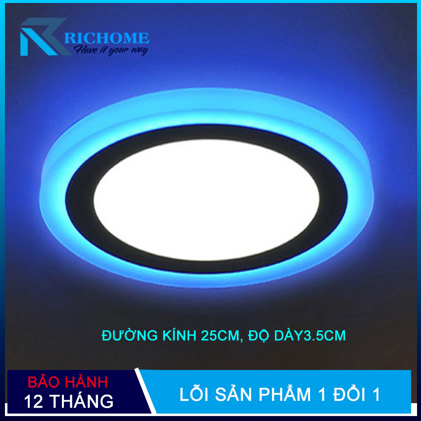 Đèn ốp nổi, đèn led ốp trần tròn 24w (18w+6w) - 2 màu 3 chế độ thay đổi ánh sáng theo mỗi lần bật tắc công tắc chính thích hợp sử dụng phòng khách, phòng ăn, ban công, hành lang…