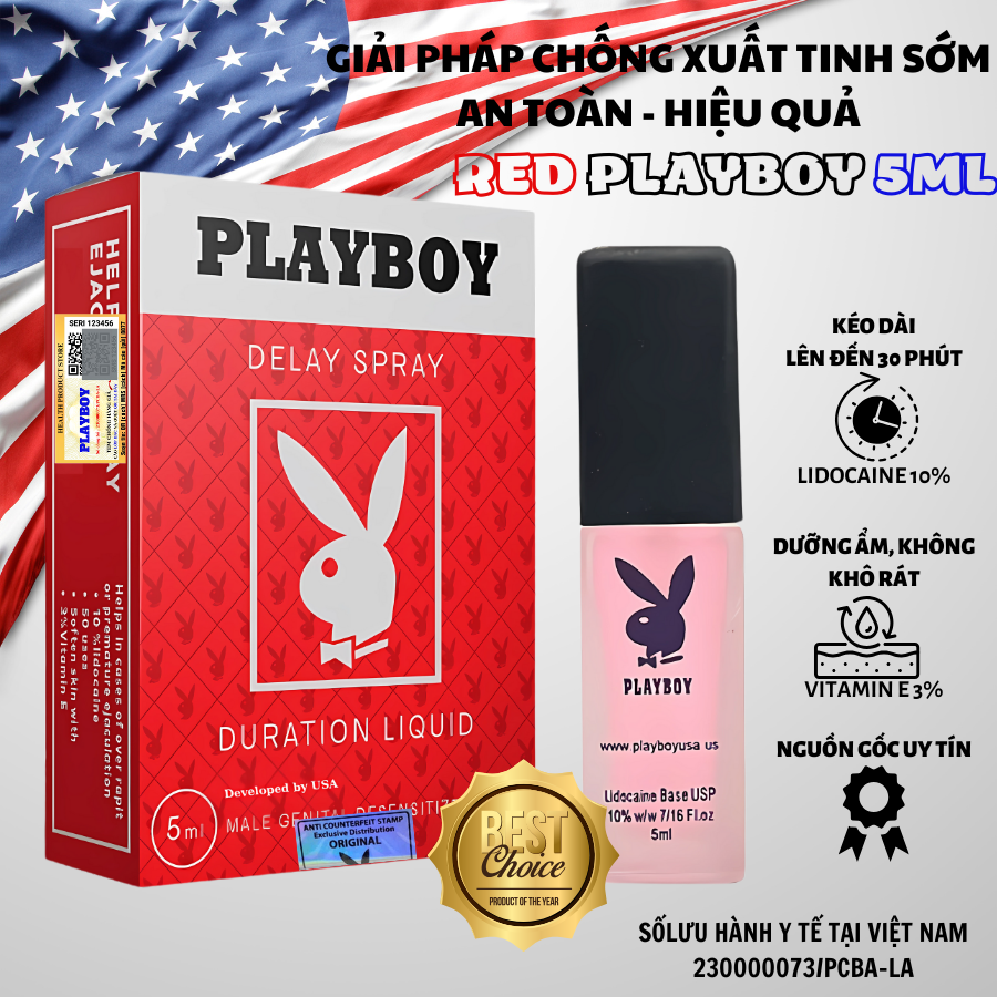 Chai xịt chống xuất tinh sớm PLAYBOY ĐỎ 5ml, kéo dài quan hệ 100% chính hãng, tặng kèm bao cao su cao cấp
