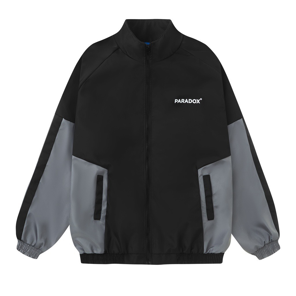 Áo khoác dù jacket nam paradox khóa kéo phối màu đen xám unisex