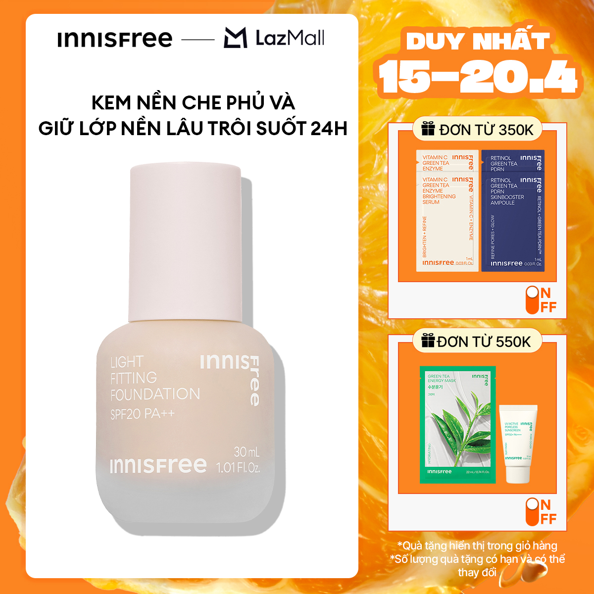 Kem nền trang điểm innisfree Light Fitting Foundation 30ml