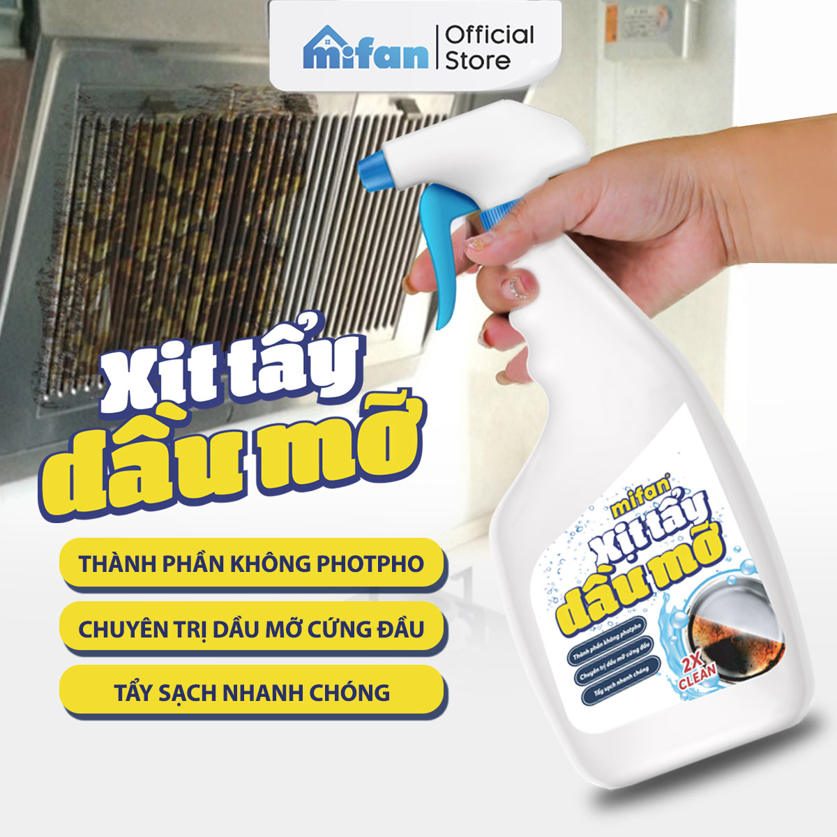  Xịt Tẩy Dầu Mỡ Nhà Bếp Mifan 500ml - Vệ sinh vết bẩn cứng đầu trên tường sàn bếp ga lưới máy hút mùi xoong nồi chảo 