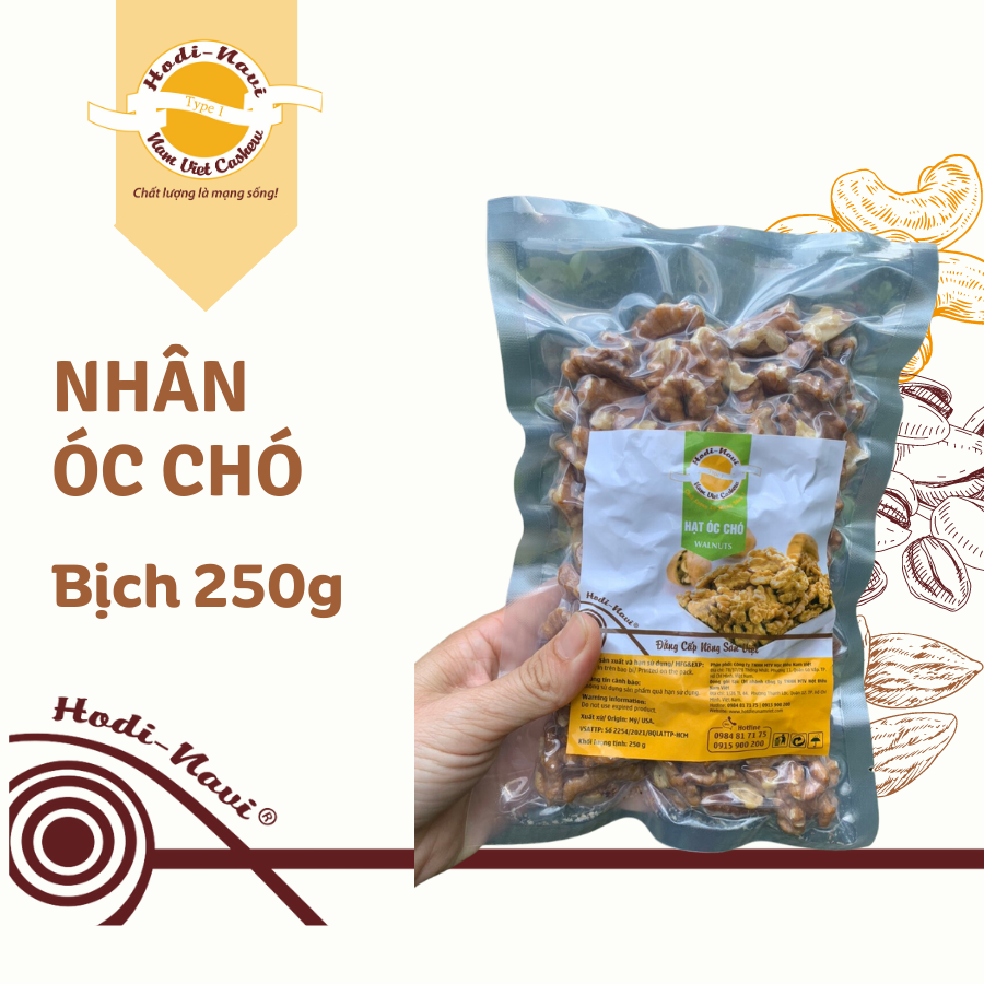 Nhân óc chó bịch hút chân không 250g HODINAVI đã tách vỏ làm sữa hạt