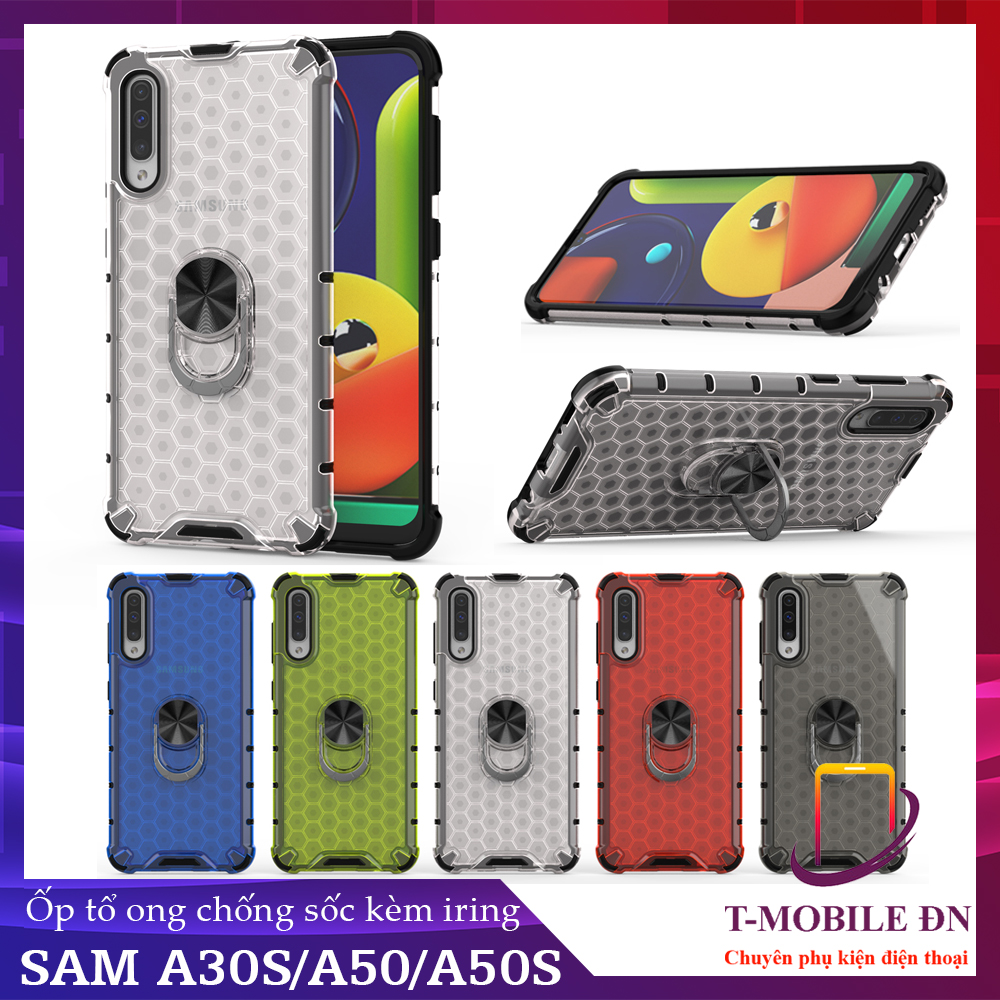 Ốp lưng Samsung A30S A50 A50S chống sốc họa tiết tổ ong kèm nhẫn iring làm giá đỡ chống xem video