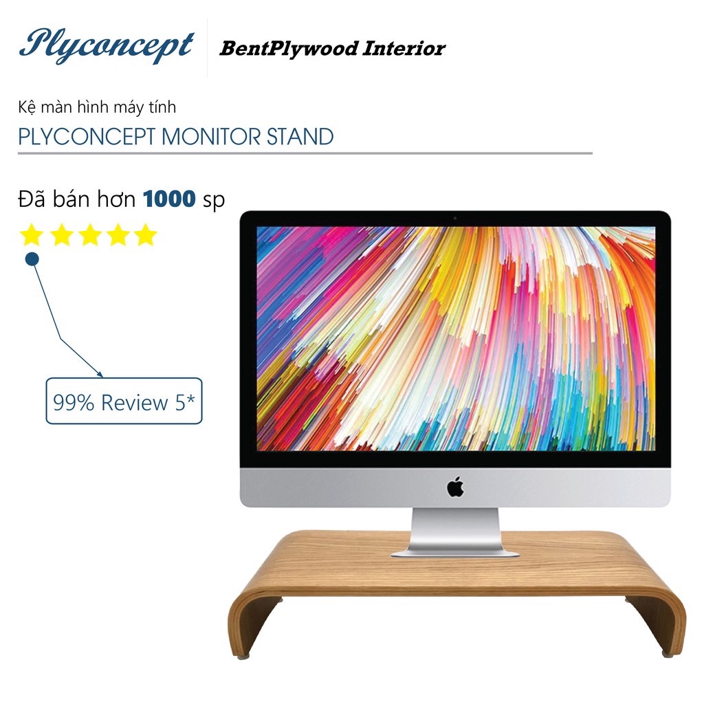 [HCM]Kệ đỡ màn hình máy tính Plyconcept Monitor Stand uốn cong - Gỗ Sồi chịu lực nặng hơn 70 kg