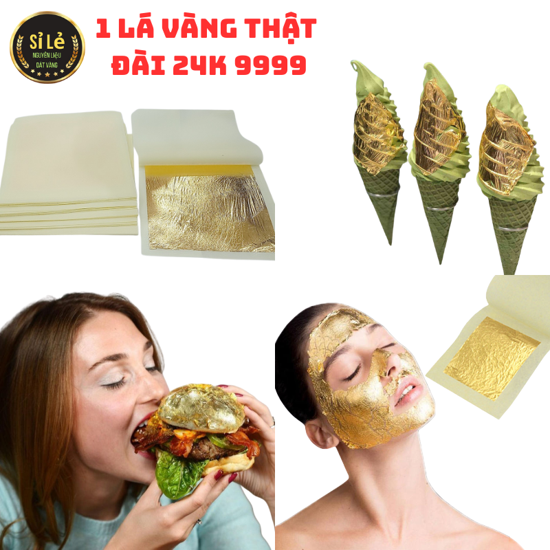 Lá dát vàng thật Đài Loan 24k 9999 ăn được, dùng trong trang trí thực phẩm, đồ uống, rượu vảy vàng, serum mỹ phẩm cao cấp, spa thẩm mỹ