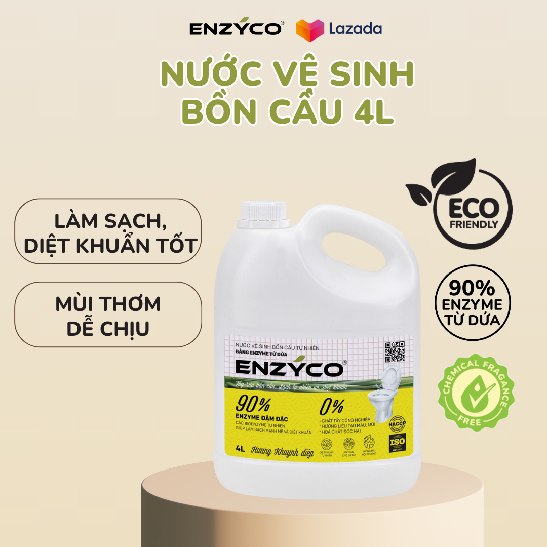 Nước vệ sinh bồn cầu sinh học ENZYCO can 4L - 90% Enzyme từ dứa giúp diệt khuẩn, an toàn cho da nhạy cảm, 0% chất tẩy công nghiệp, hóa chất độc hại - Hương khuynh diệp