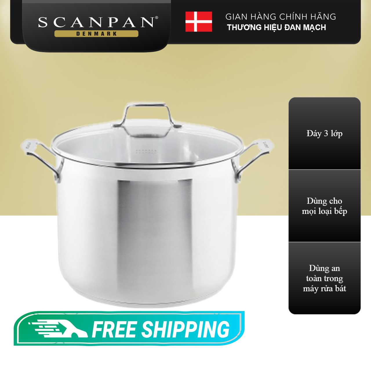 Nồi inox luộc gà Scanpan Impact 28cm 71502800 12L, dùng cho mọi loại bếp, inox 18/10 siêu bền, an toàn cho sức khoẻ