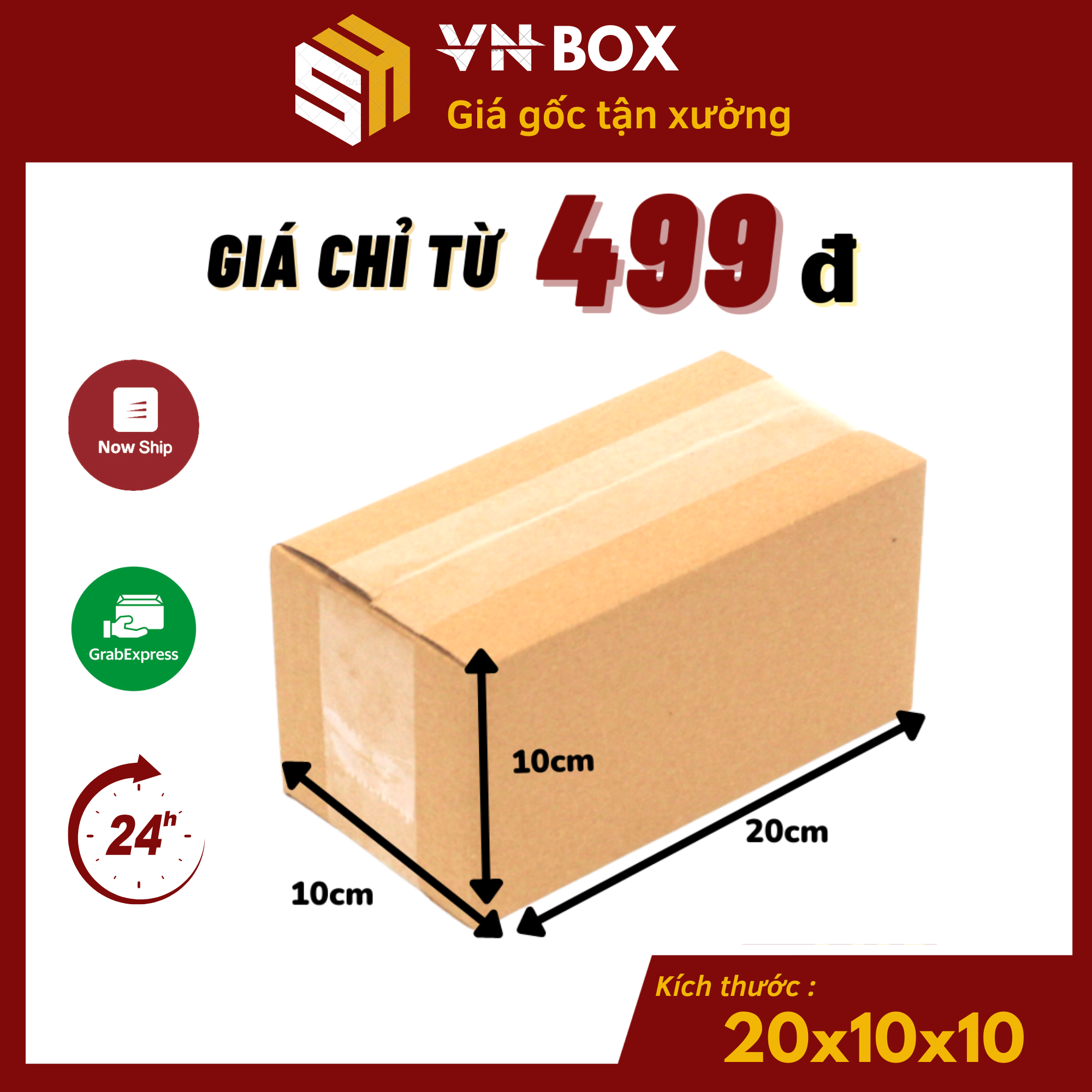 20x10x10 combo 100 hộp carton đóng hàng, hộp giấy gói hàng giá rẻ - vn box