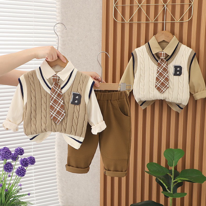 Set gile len 3 chi tiết tặng cà vạt -shubim-kids