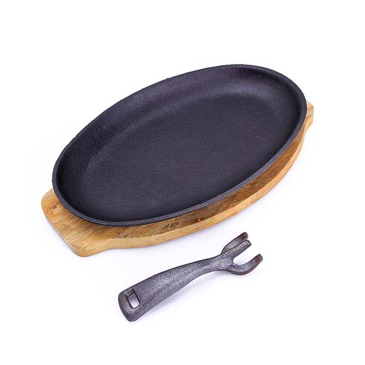 Chảo gang oval chống dính làm bít tết đa năng lớn