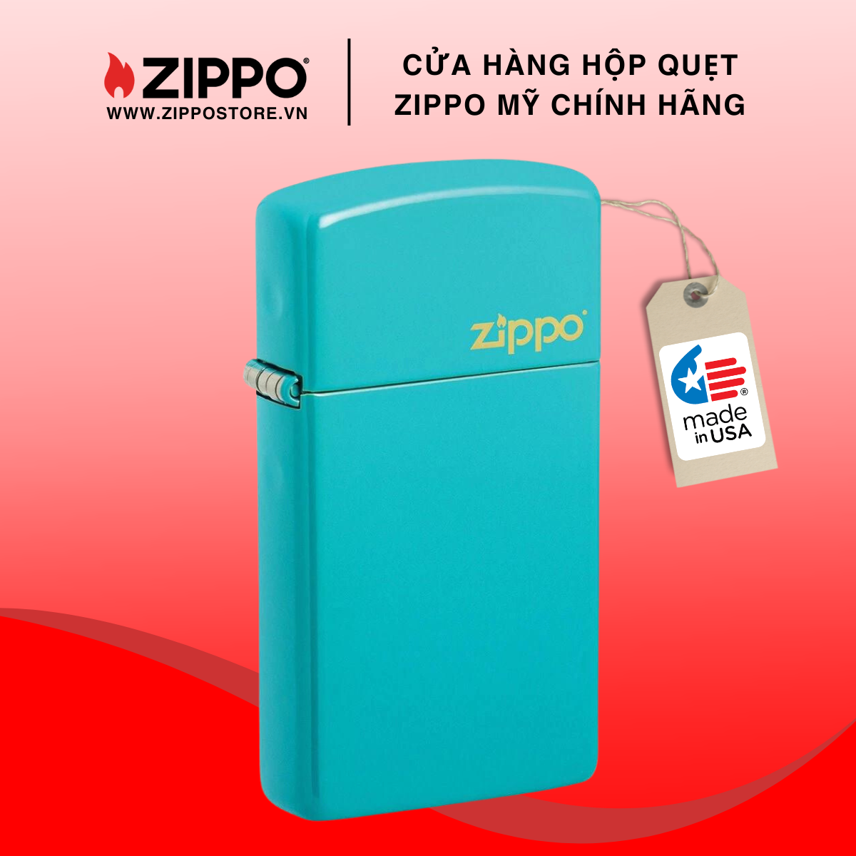 Bật lửa zippo 49529zl slim® flat turquoise zippo logo