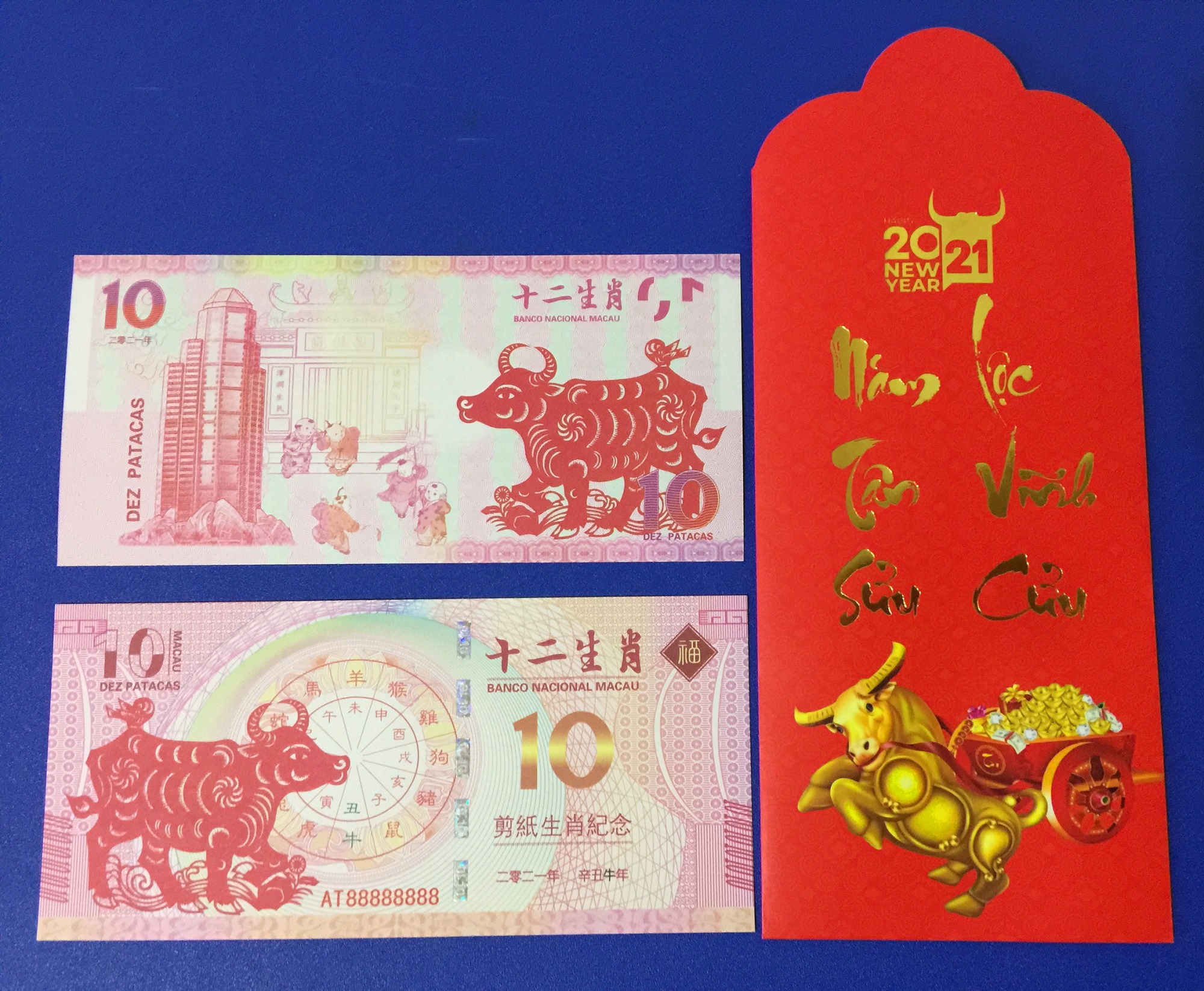 10 PATACAS HÌNH CON TRÂU KÈM BAO LÌ XÌ TẾT 2021